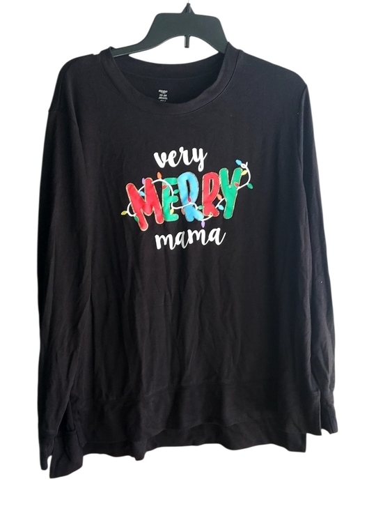Holiday Time Tops - Holiday Time Black Long-Sleeve "Very Merry Mama" Tee with Colorful Lettering